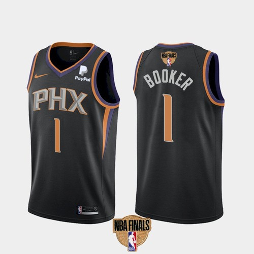 Men's Phoenix Suns #1 Devin Booker 2021 Black NBA Finals Statement Edition Stitched Jersey